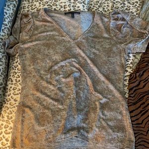 WHBM Size Large- gold print vneck shirt